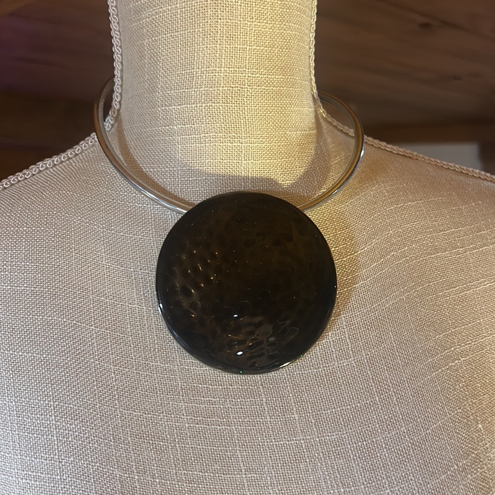 Beautiful Deep Dark Green Colored Medallion Necklace
